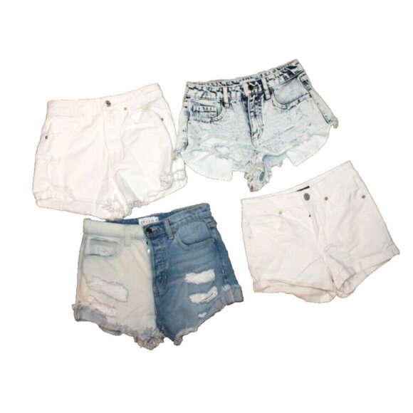Denim Jean Shorts Lot of  Size 0 & XS Destroyed Destressed Stretch White & Blue - Picture 1 of 1